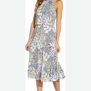Adrianna Papell Floral Midi Dress - Gray and White